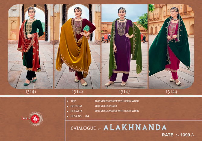 Alakhnanda By Triple Aaa Winter Wear Velvet Dress Material Wholesale Shop In Surat